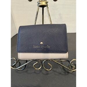 Kate Spade Navy Blue and Cream Saffiano Leather Card Holder‎ Wallet